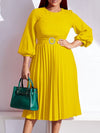 Solid Belted Pleated Dress