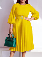 Solid Belted Pleated Dress