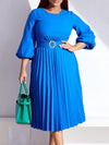 Solid Belted Pleated Dress