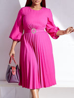 Solid Belted Pleated Dress