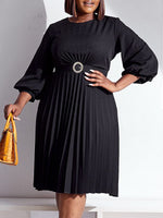 Solid Belted Pleated Dress