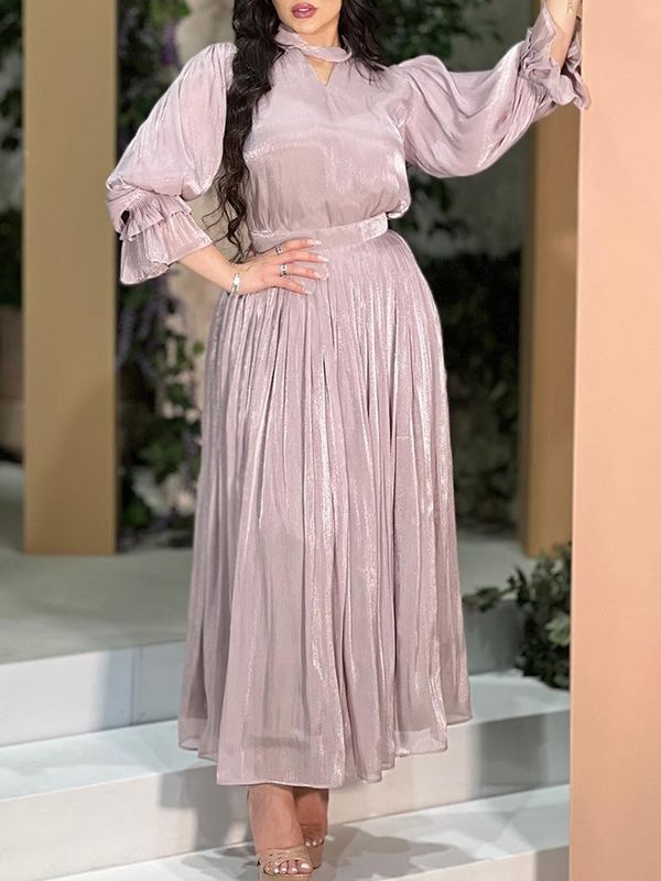 Solid Tied Pleated Dress