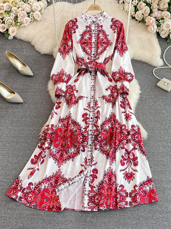Printed Belted Shirt Dress