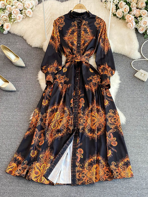 Printed Belted Shirt Dress
