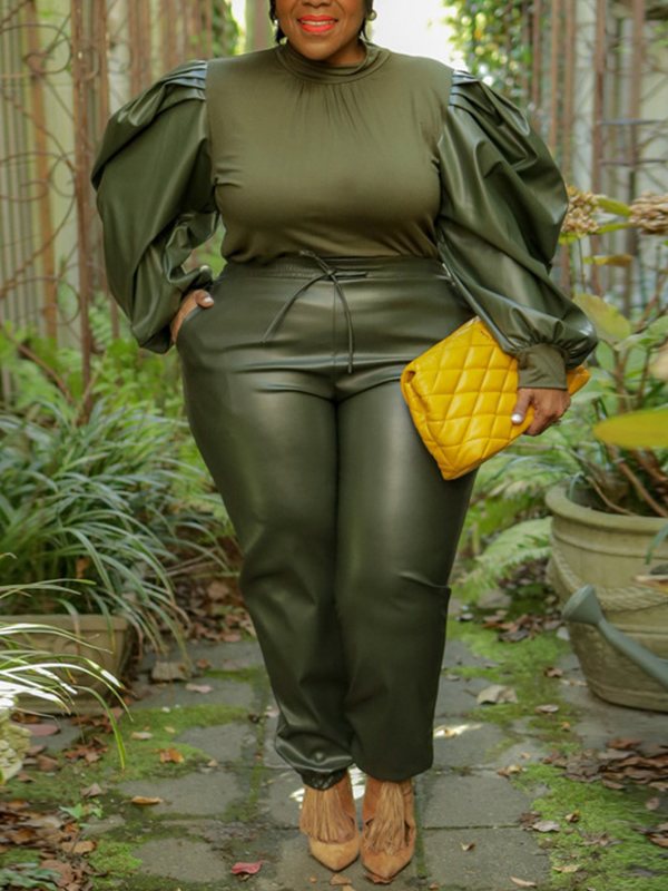 Beautiedoll Faux-Leather Combo Top & Pants Set