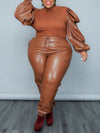Beautiedoll Faux-Leather Combo Top & Pants Set