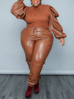 Beautiedoll Faux-Leather Combo Top & Pants Set