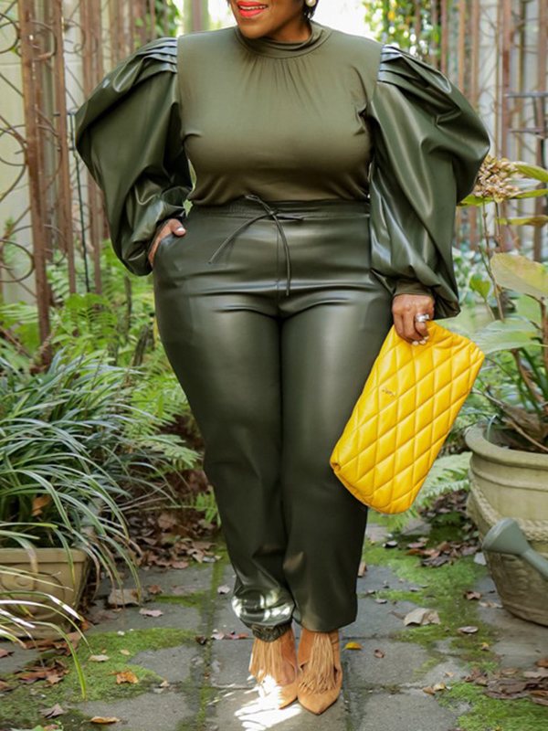Beautiedoll Faux-Leather Combo Top & Pants Set