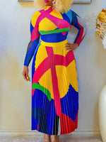 Colorblock Top & Pleated Skirt Set