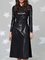 Belted Faux Leather Dress