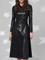 Belted Faux Leather Dress