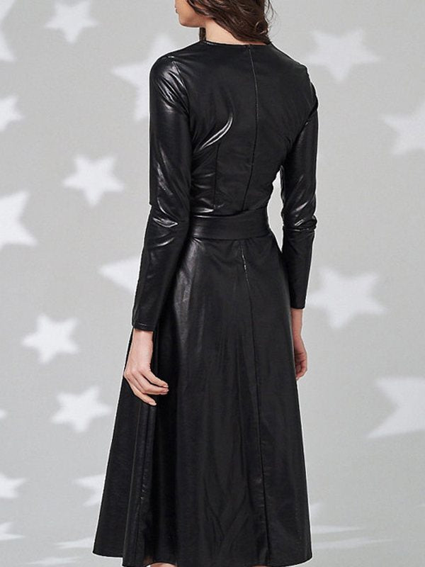Belted Faux Leather Dress