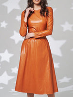 Belted Faux Leather Dress