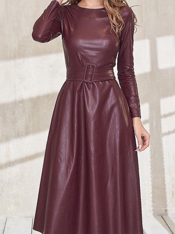 Belted Faux Leather Dress