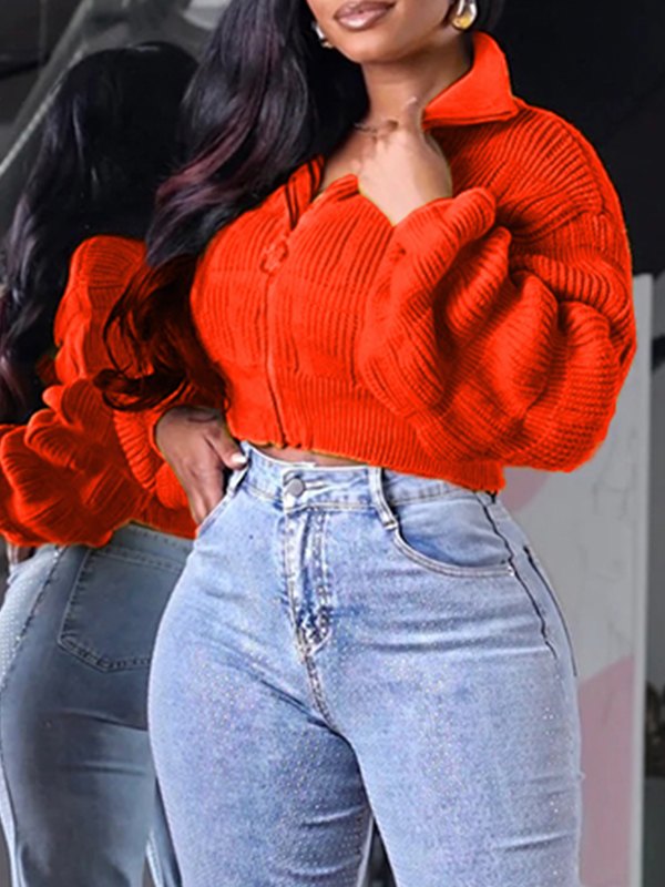 Solid Zip-Front Sweater