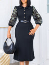 Printed-Combo Button-Front Dress