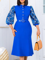 Printed-Combo Button-Front Dress