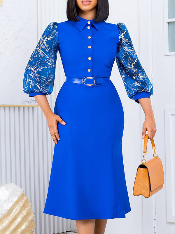 Printed-Combo Button-Front Dress
