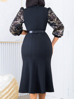 Printed-Combo Button-Front Dress