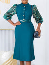 Printed-Combo Button-Front Dress