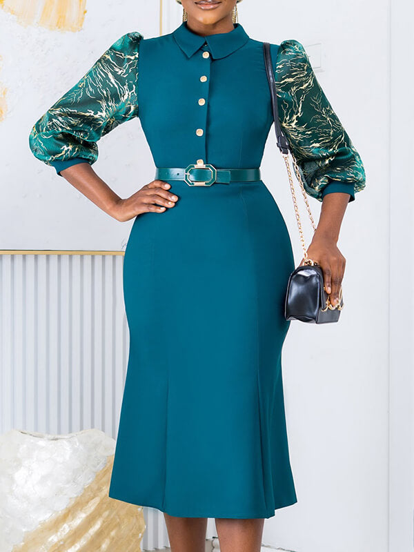 Printed-Combo Button-Front Dress