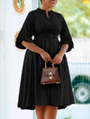 Ruched-Sleeve Belted Dress