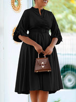 Ruched-Sleeve Belted Dress