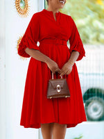 Ruched-Sleeve Belted Dress
