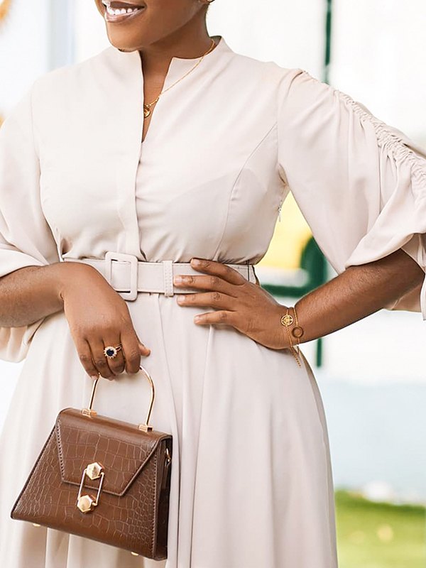 Ruched-Sleeve Belted Dress