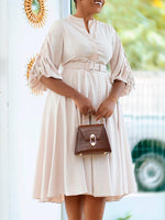 Ruched-Sleeve Belted Dress