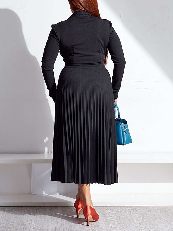 Solid V-Neck Pleated Dress