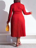 Solid V-Neck Pleated Dress