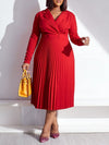 Solid V-Neck Pleated Dress