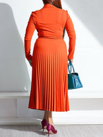 Solid V-Neck Pleated Dress