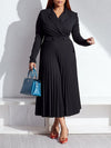 Solid V-Neck Pleated Dress