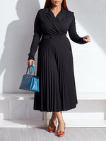 Solid V-Neck Pleated Dress