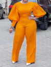 Solid Puff-Sleeve Jumpsuit