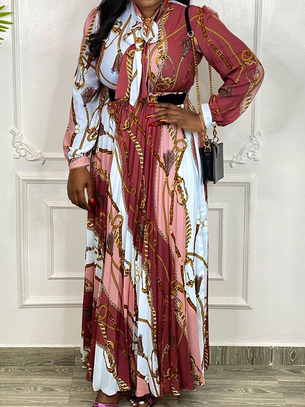 Printed Tied Pleated Dress