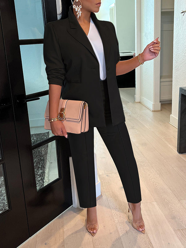 Solid Blazer & Pants Set