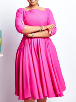 Solid Square-Neck Midi Dress
