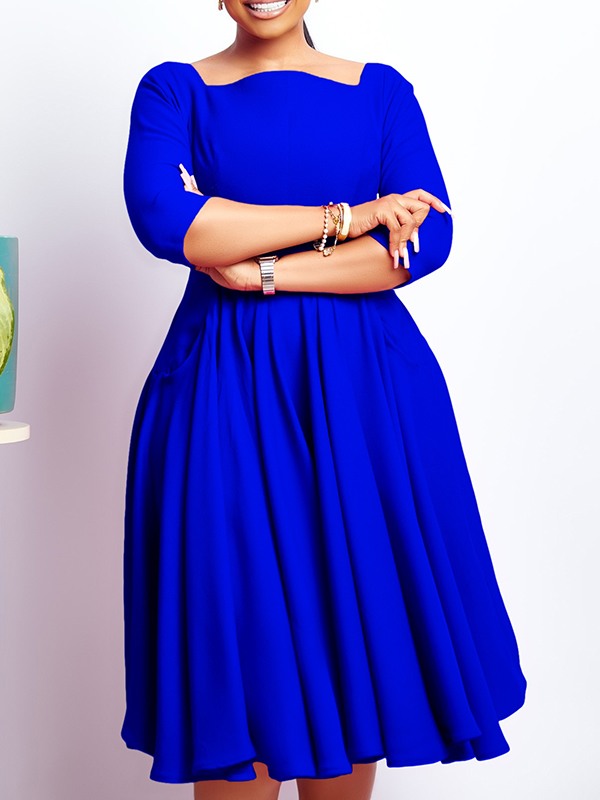 Solid Square-Neck Midi Dress