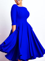 Solid Square-Neck Midi Dress