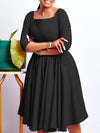 Solid Square-Neck Midi Dress