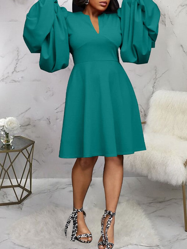 Solid Ruched-Sleeve Dress