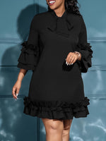 Solid Tied-Neck Frilled Dress