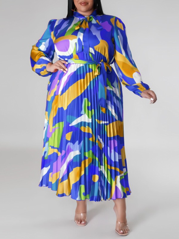 Printed Tied Pleated Dress