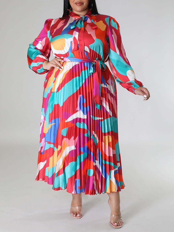 Printed Tied Pleated Dress