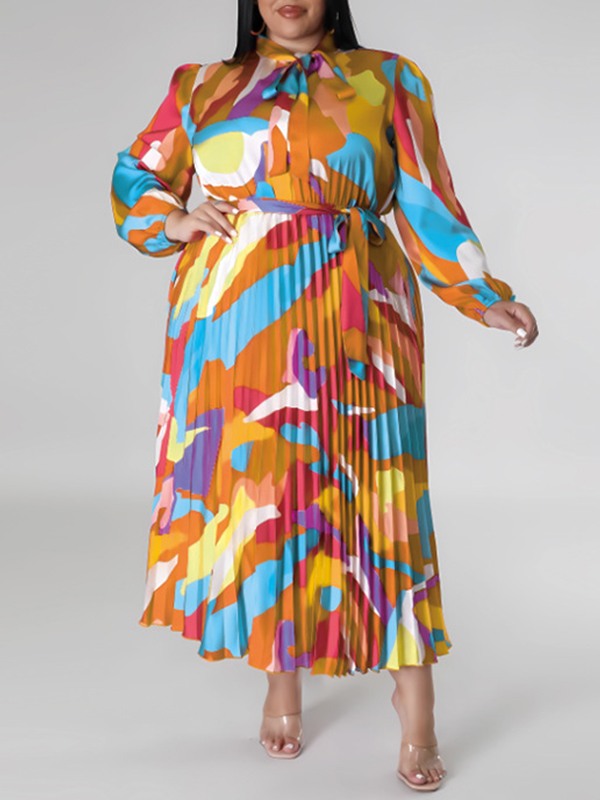 Printed Tied Pleated Dress