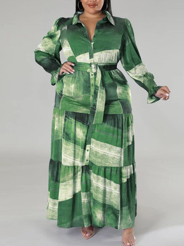 Printed Belted Shirt Dress