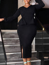 Solid V-Neck Slit Dress